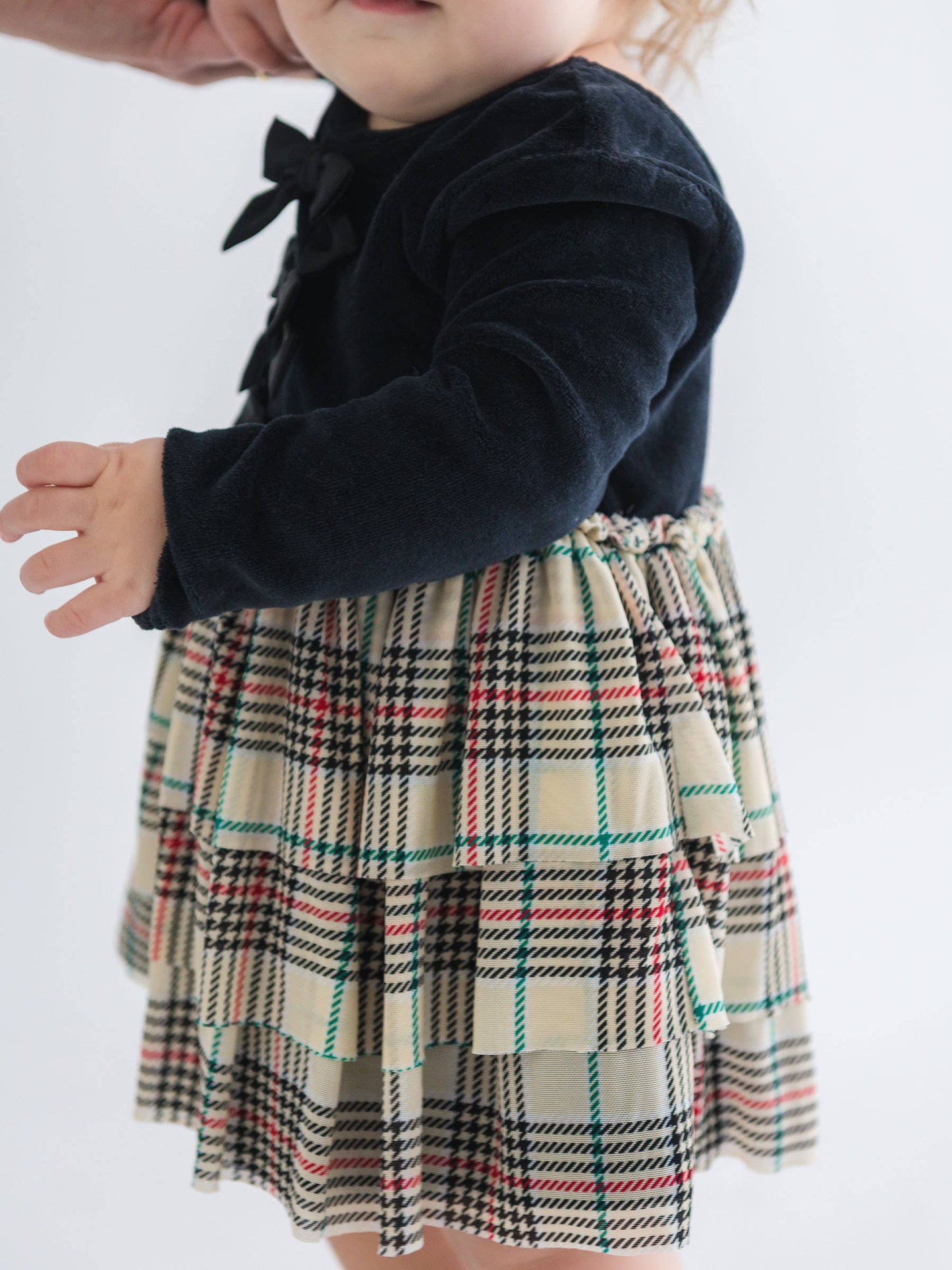 Baby Girls Tannen Plaid Velour & Tulle Long Sleeve Twirl Romper