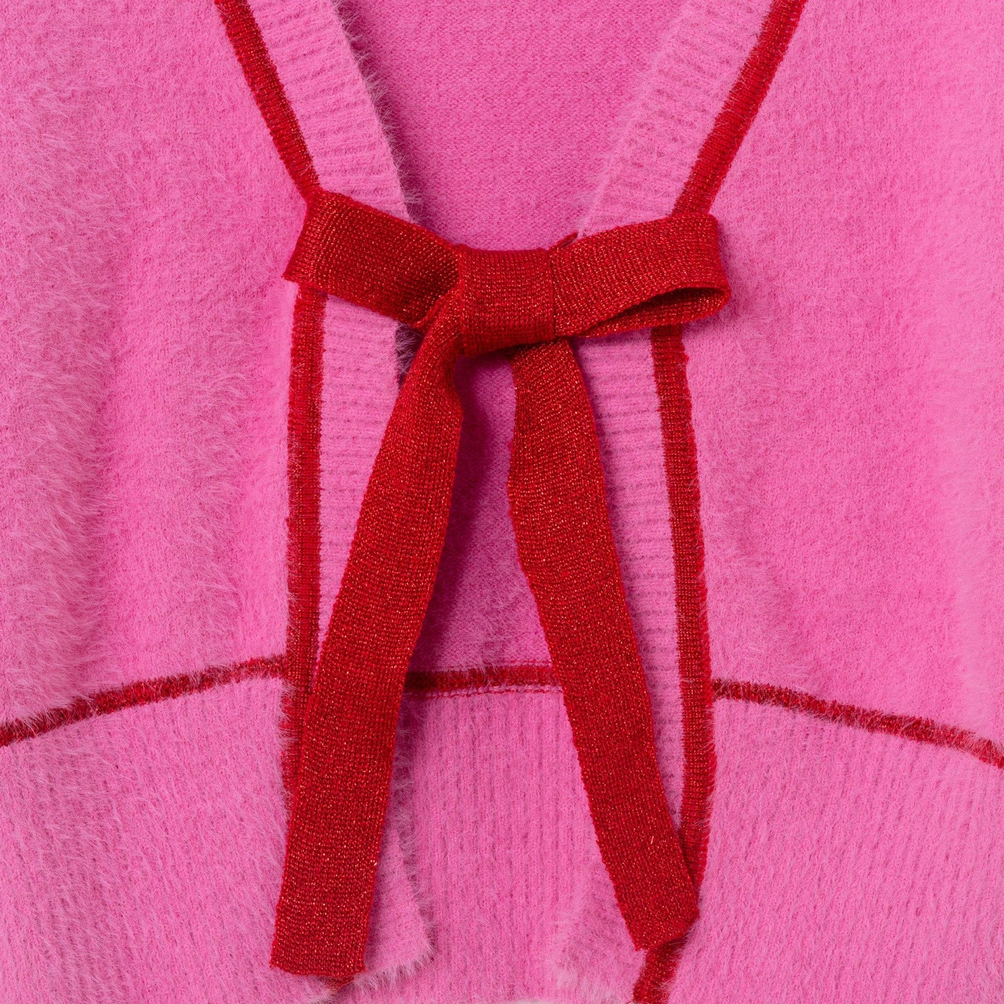 Pink Eyelash Cardigan Sweater with Bow