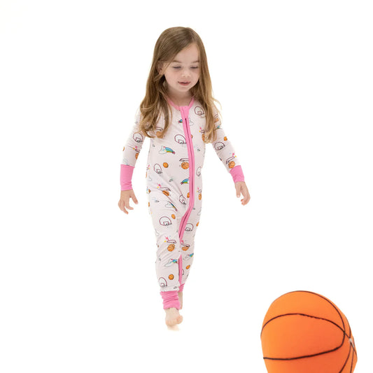 Angel Dear Pink Basketball Zipper Romper