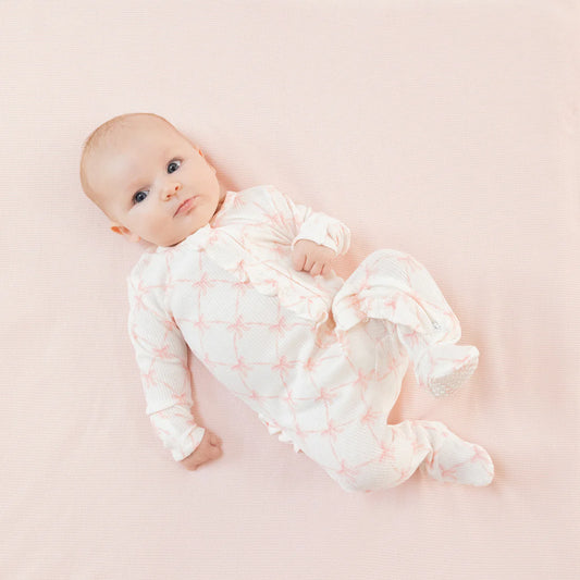 Angel Dear Bow Ribbon Trellis Ruffle Footie
