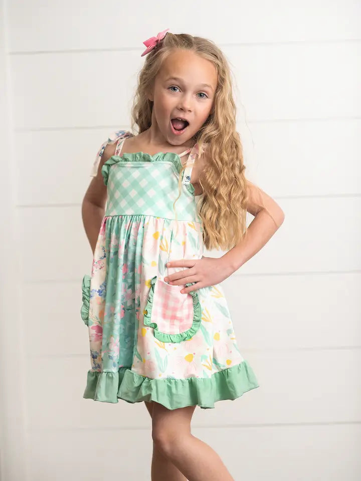 Mint Gingham Ruffle Dress