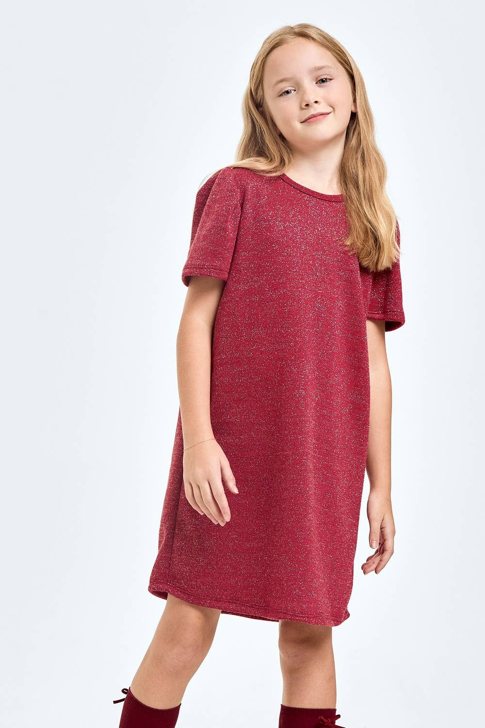 Red Sparkle Puff Sleeves Dress