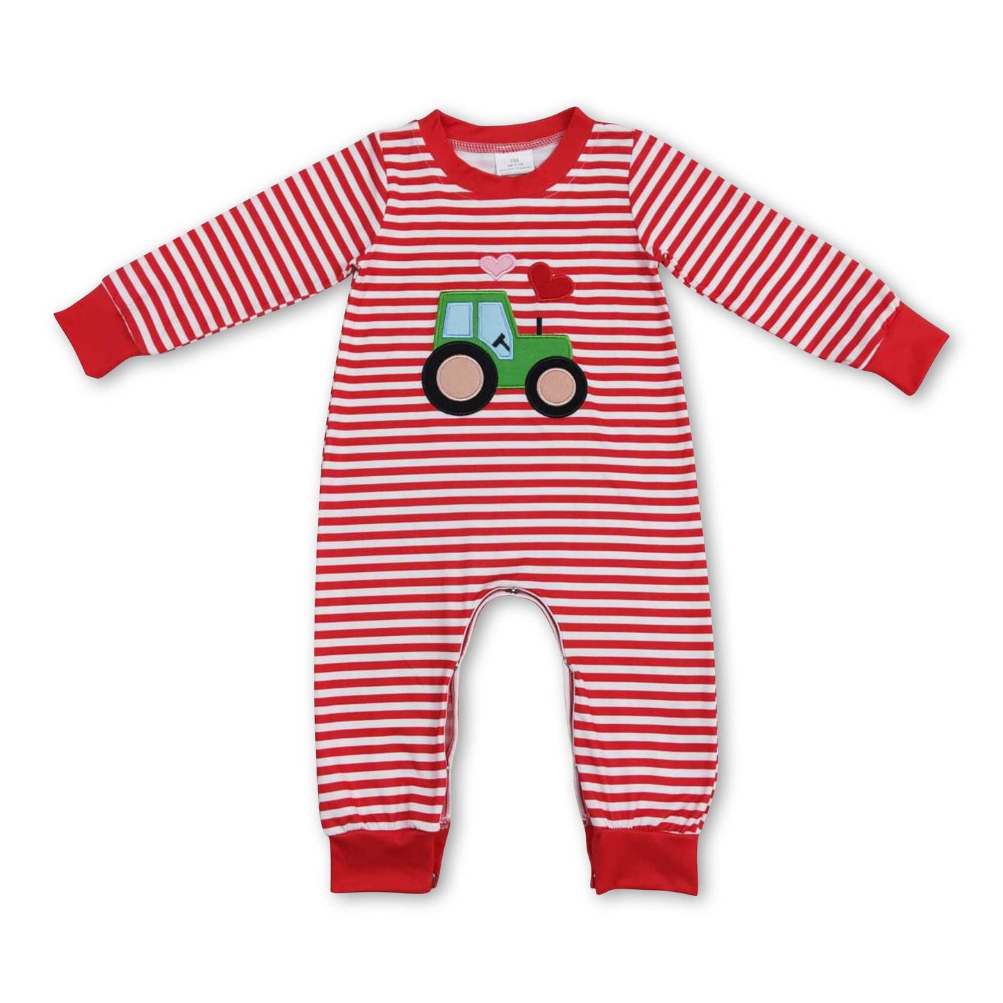 Red Stripe Tractor Heart Romper