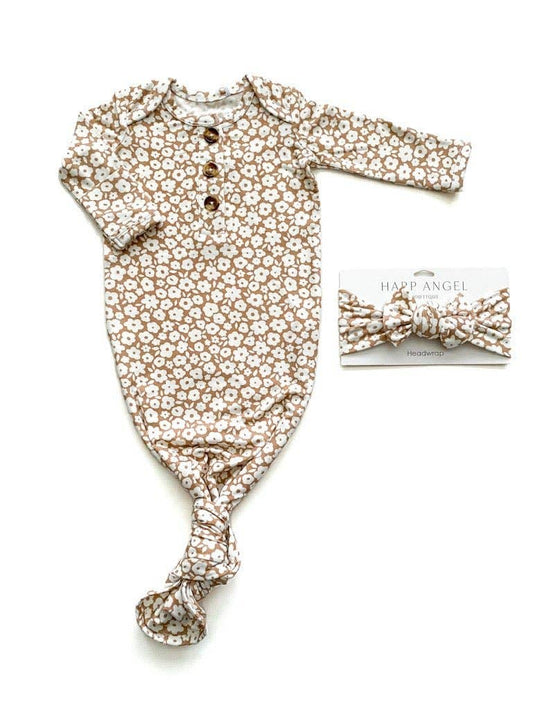 Mocha Ditsy Floral Gown & Headband