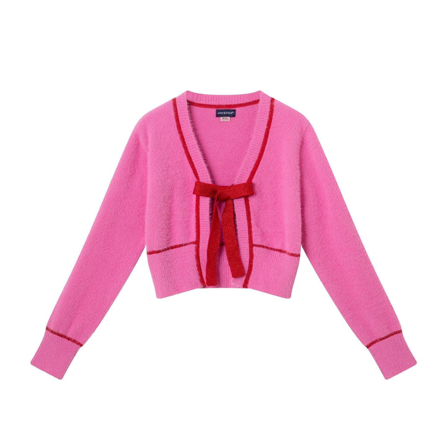 Pink Eyelash Cardigan Sweater with Bow