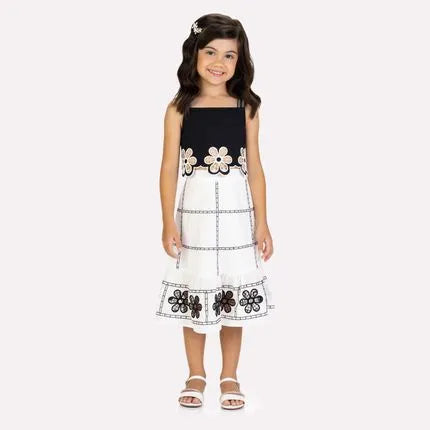 Milon Black & White Laser Cut Skirt Set