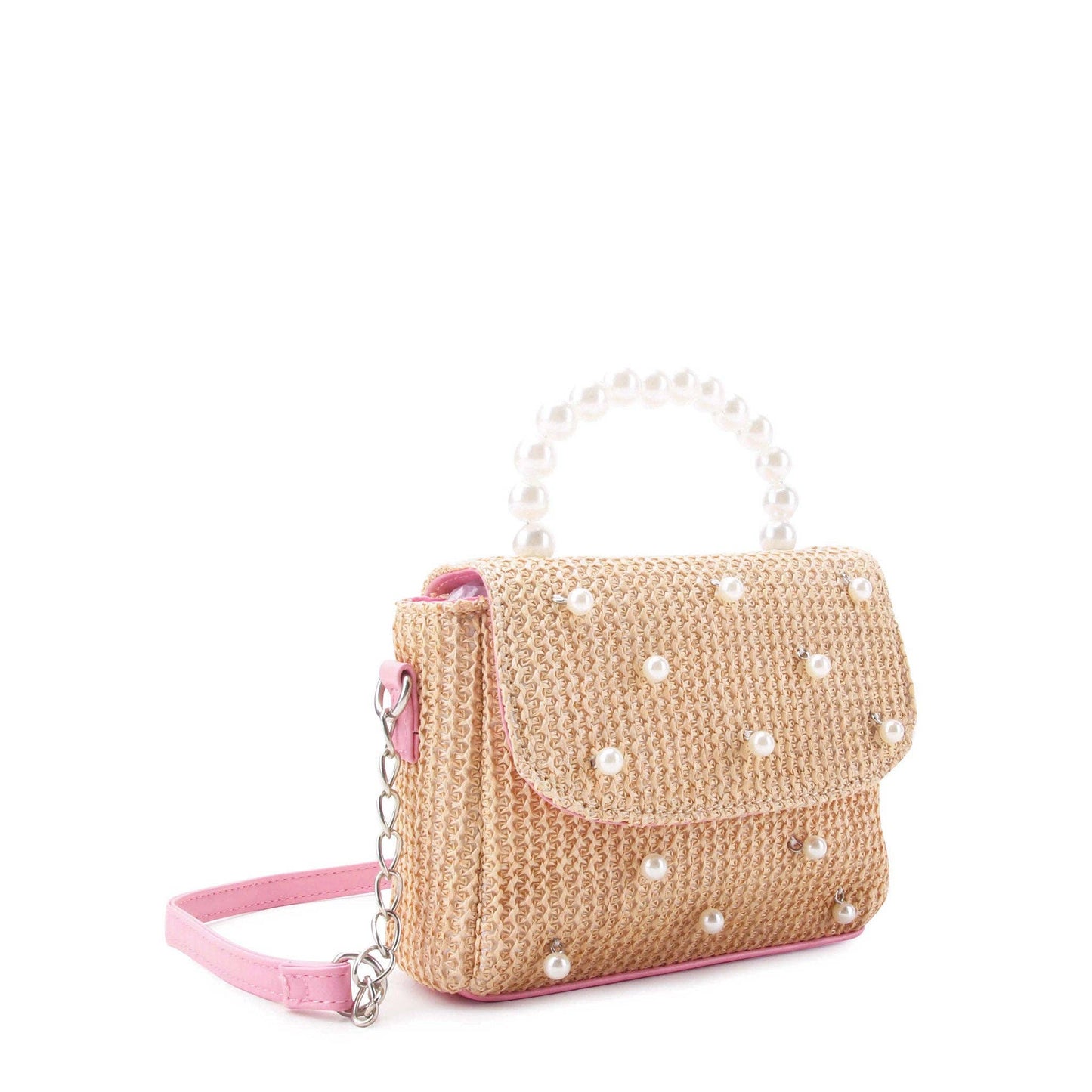 Straw Pearl Handle Crossbody Bag