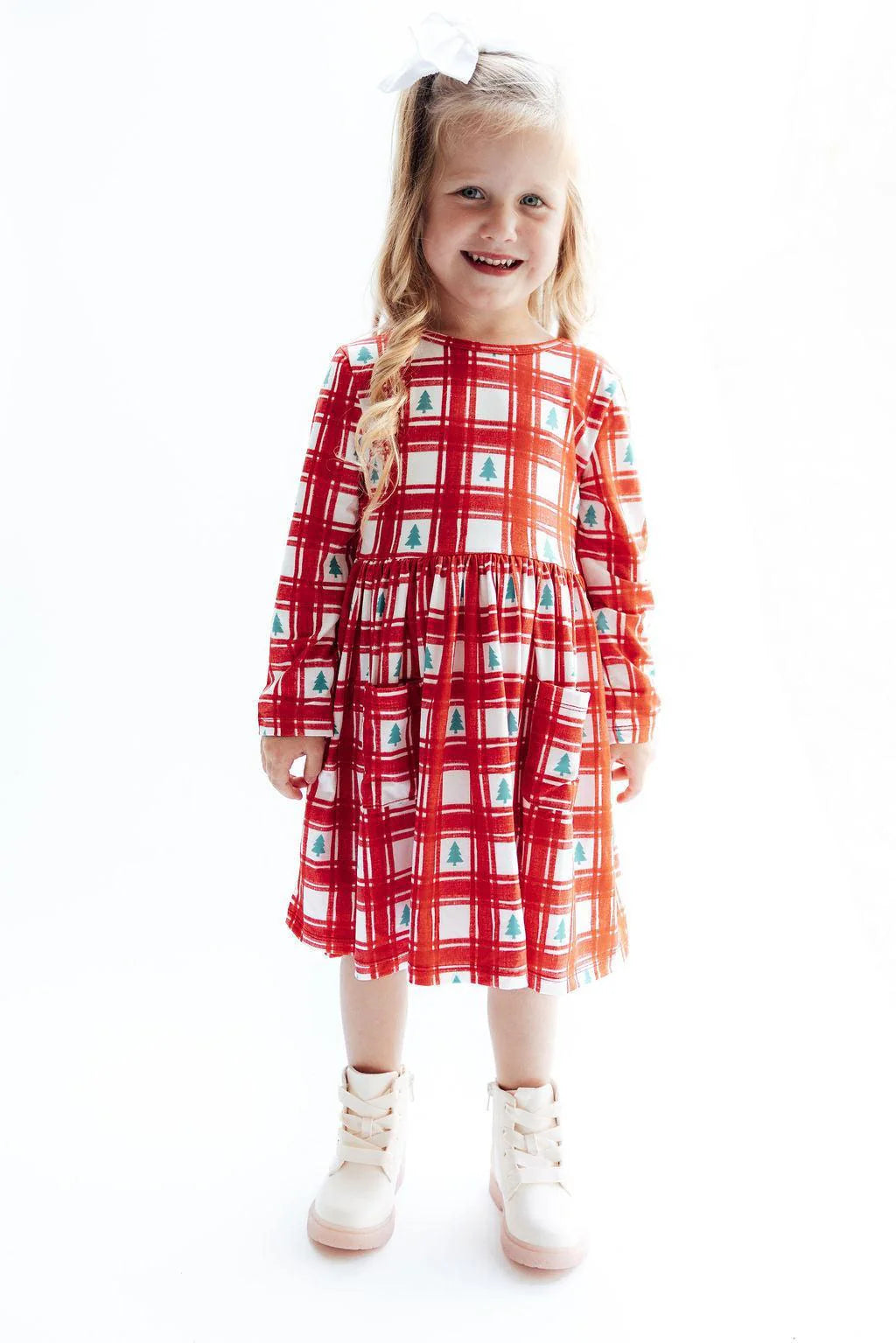 Plaid Trees Pocket Twirl Dress