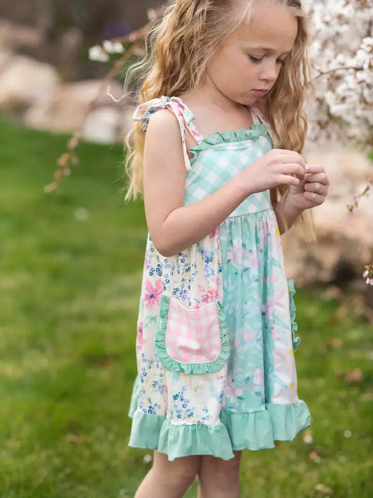 Mint Gingham Ruffle Dress