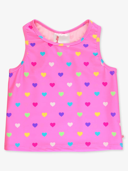 Neon Pink Colorful Hearts Active Tank Top