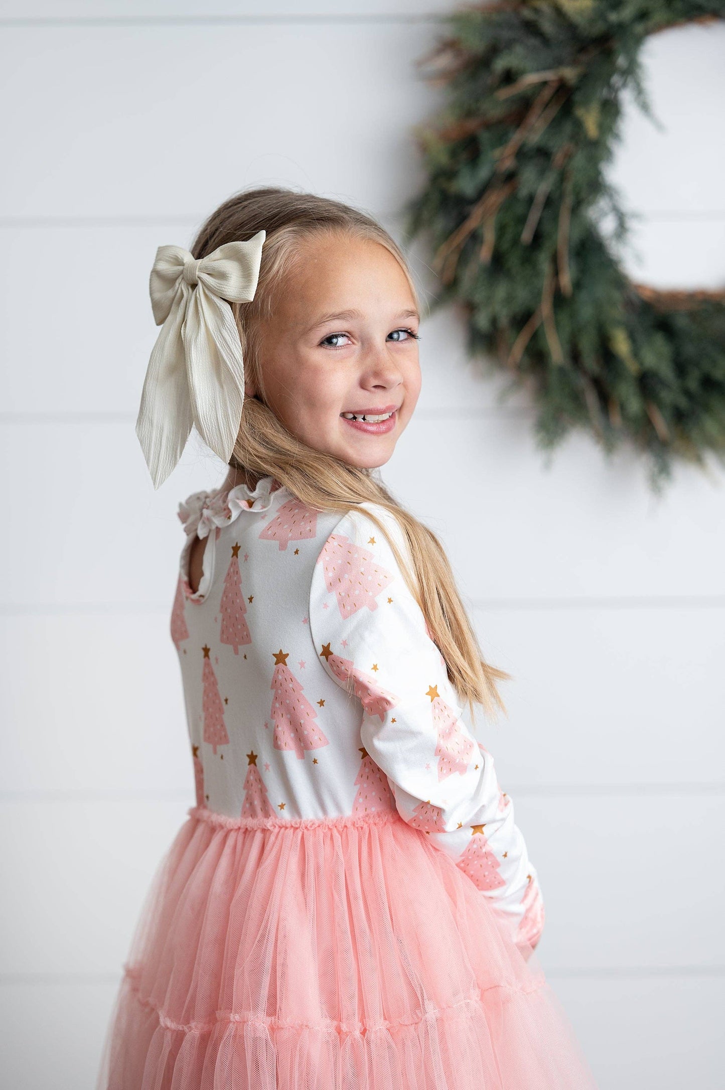 Pink Christmas Tree Ruffle Dress
