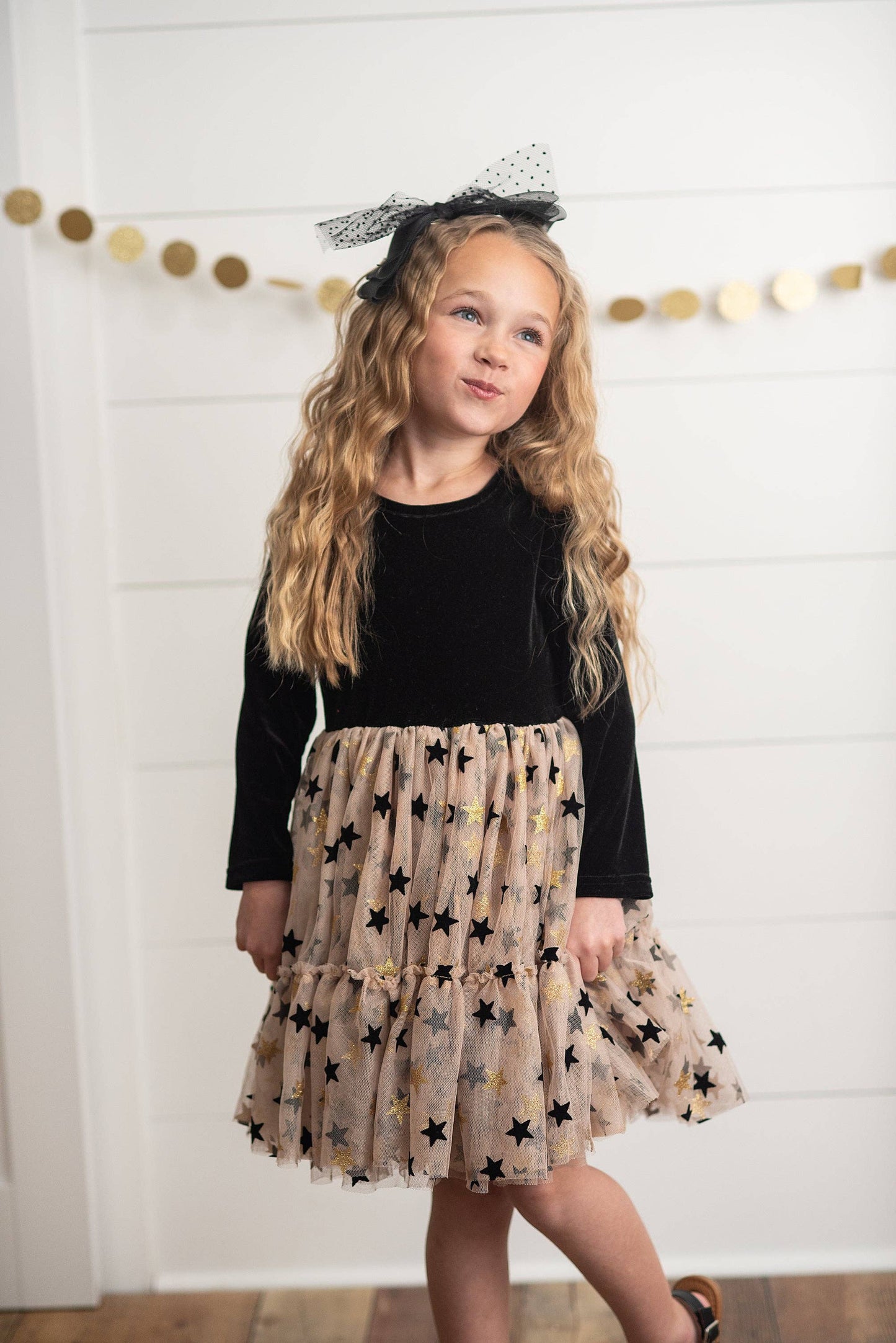 Black & Gold Star Velvet Tulle Dress