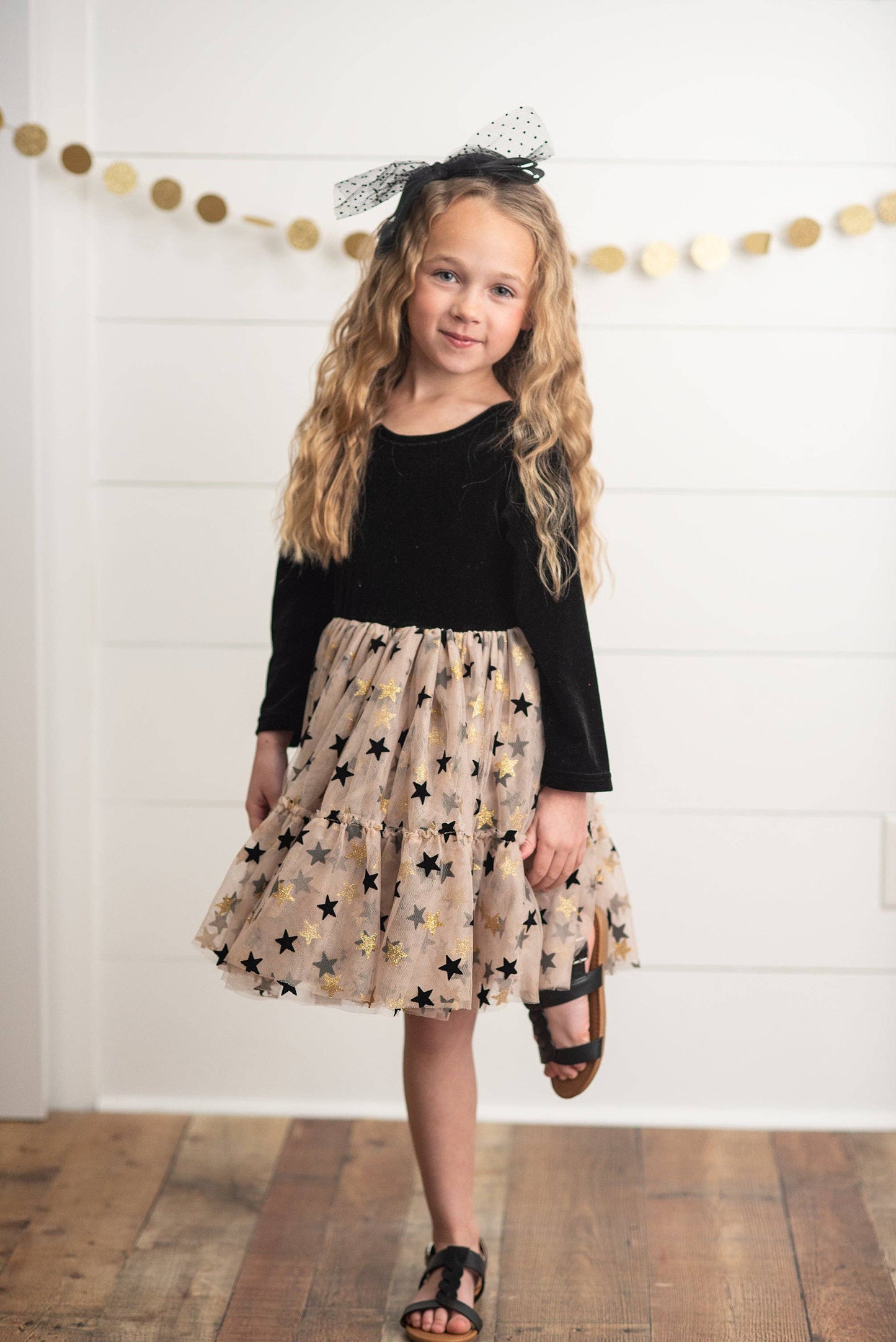 Black & Gold Star Velvet Tulle Dress