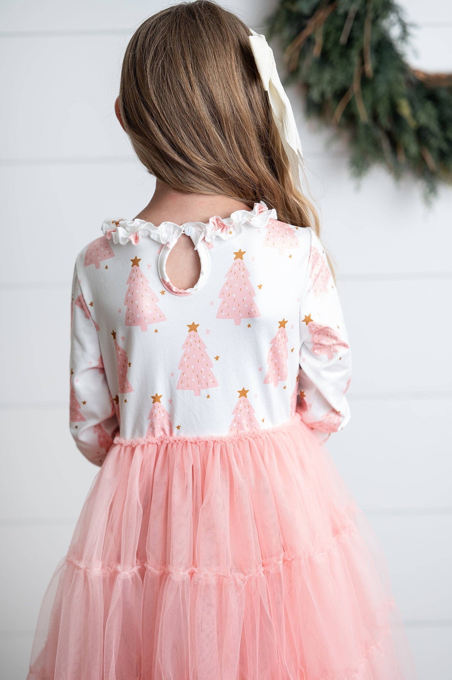Pink Christmas Tree Ruffle Dress