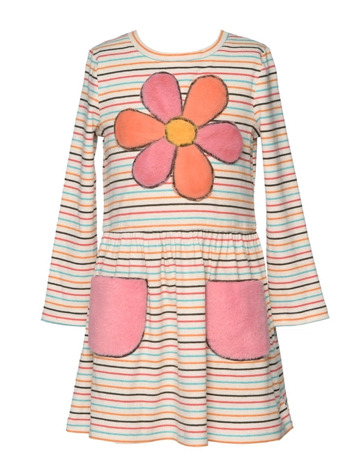 Baby Sara Stripe Fur Flower Dress