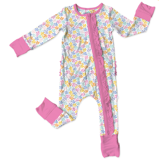 Laree + Co Korrie Dots Bamboo Ruffle Triple-Zip Convertible Footie