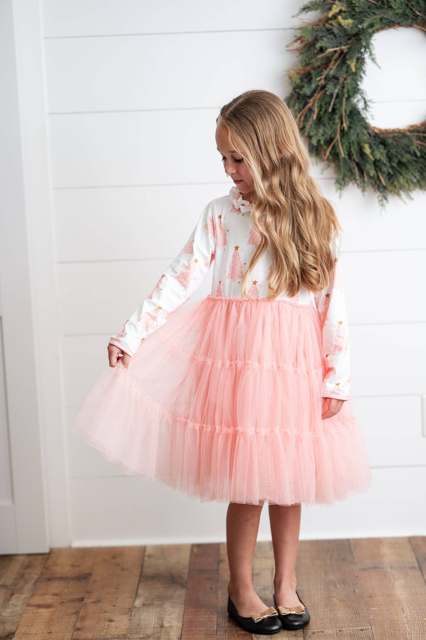 Pink Christmas Tree Ruffle Dress
