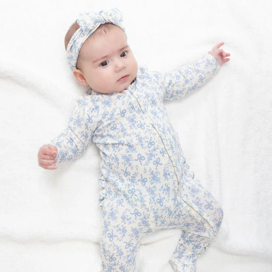 Angel Dear Romi Floral Ruffle Zipper Footie