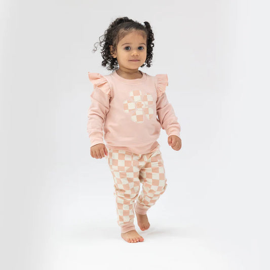 Angel Dear Pink Checkerboard Flower Jogger Set