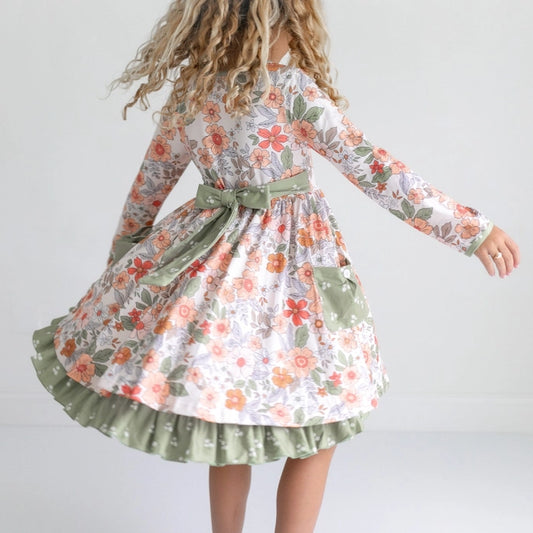 Sage Floral Twirl Dress