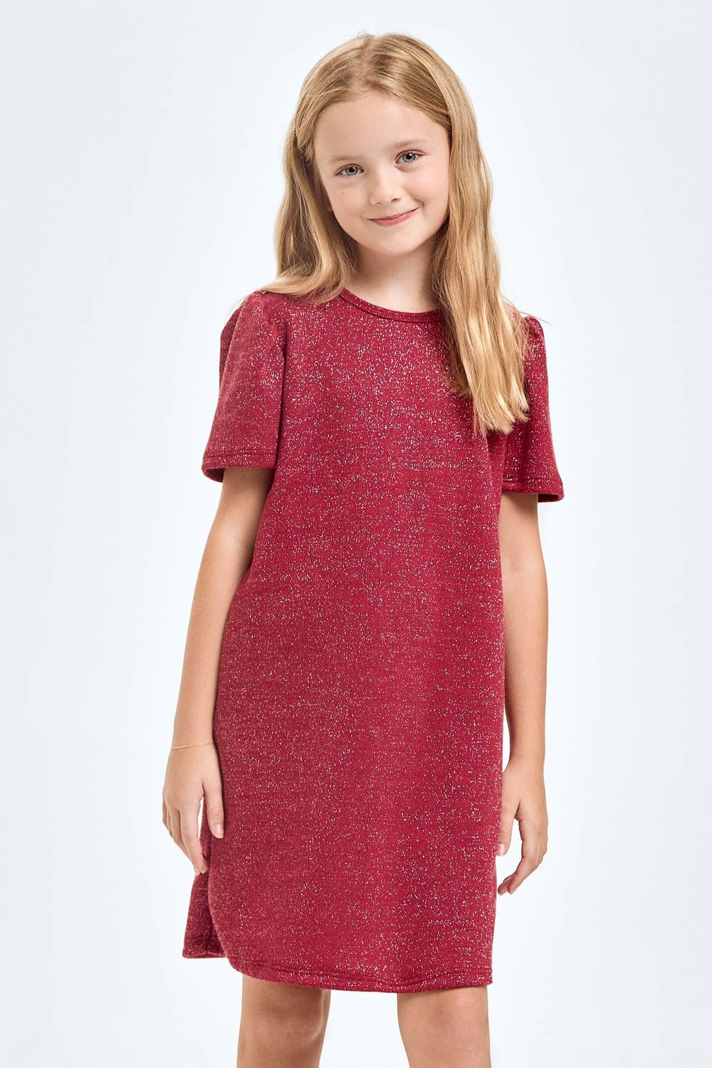 Red Sparkle Puff Sleeves Dress