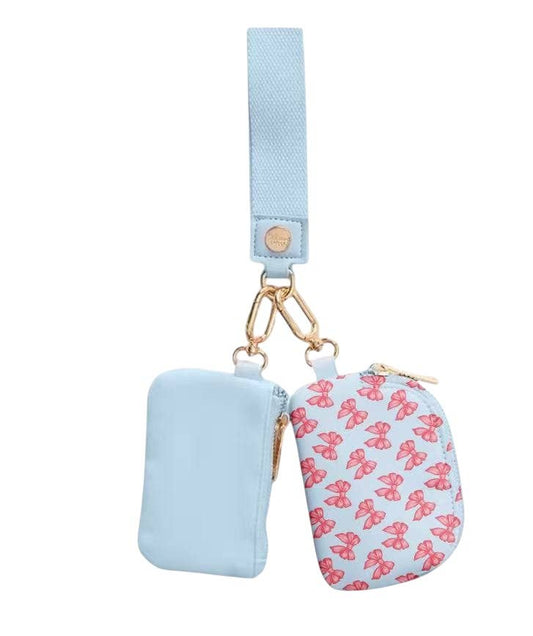 Blue Ribbon Bow Dual Wallet Keychain Wristlet
