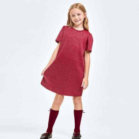 Red Sparkle Puff Sleeves Dress