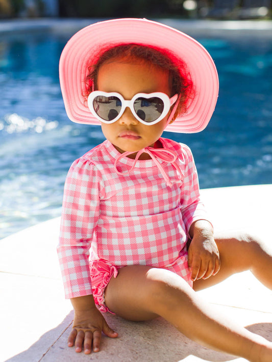 RuffleButts Bubblegum Pink Gingham Rash Guard Swimsuit