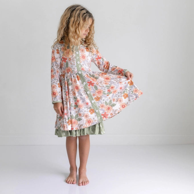 Sage Floral Twirl Dress