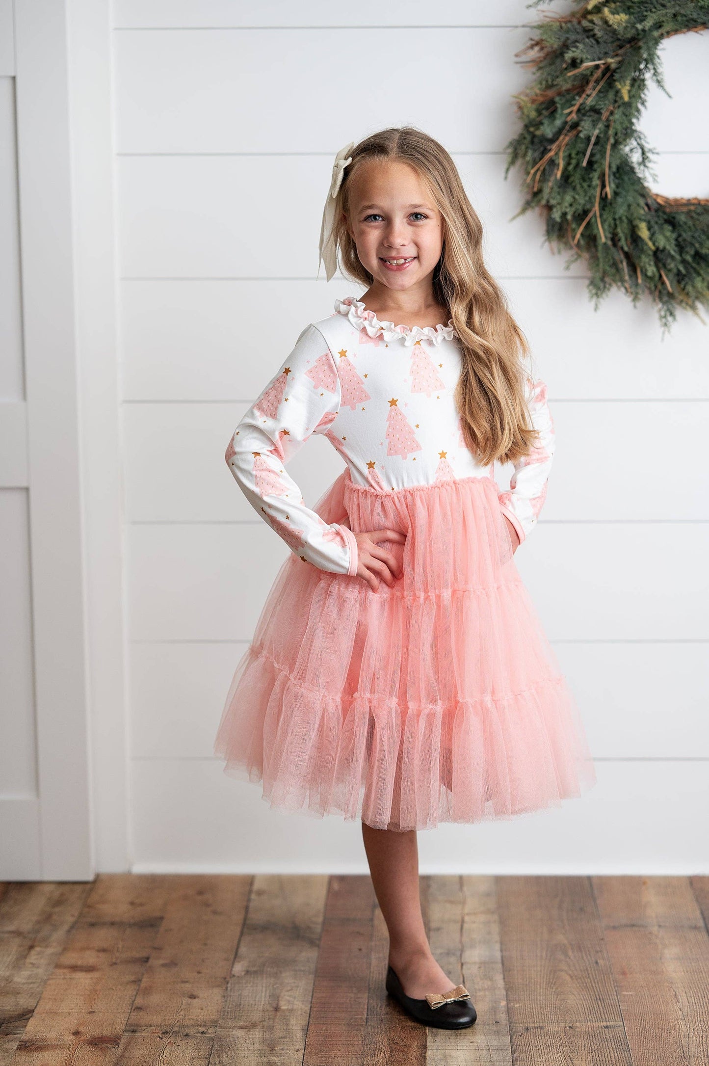 Pink Christmas Tree Ruffle Dress