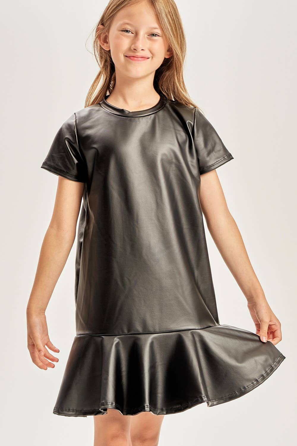 Faux Leather Flounce Hem Dress