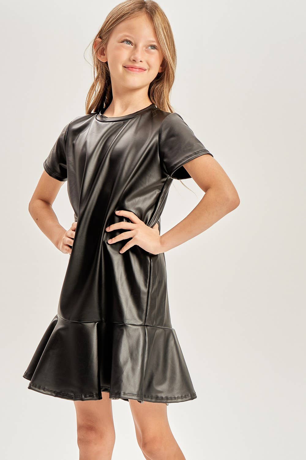 Faux Leather Flounce Hem Dress