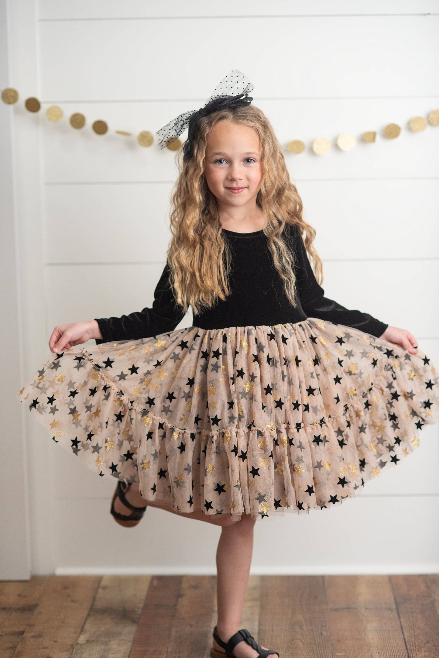 Black & Gold Star Velvet Tulle Dress