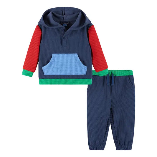Andy & Evan Navy Waffle Hooded Jogger Set
