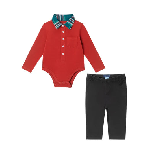 Andy & Evan Red Holiday Shirtzie Set