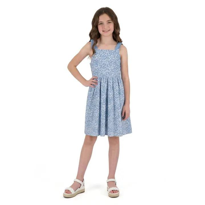 Andy & Evan Blue Floral Back Cutout Dress