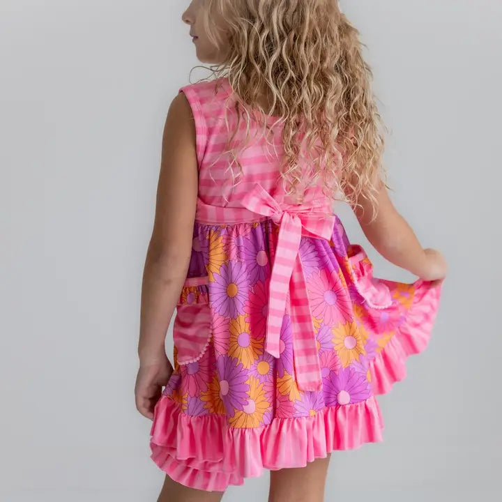 Pink Retro Daisy Stripe Short Set
