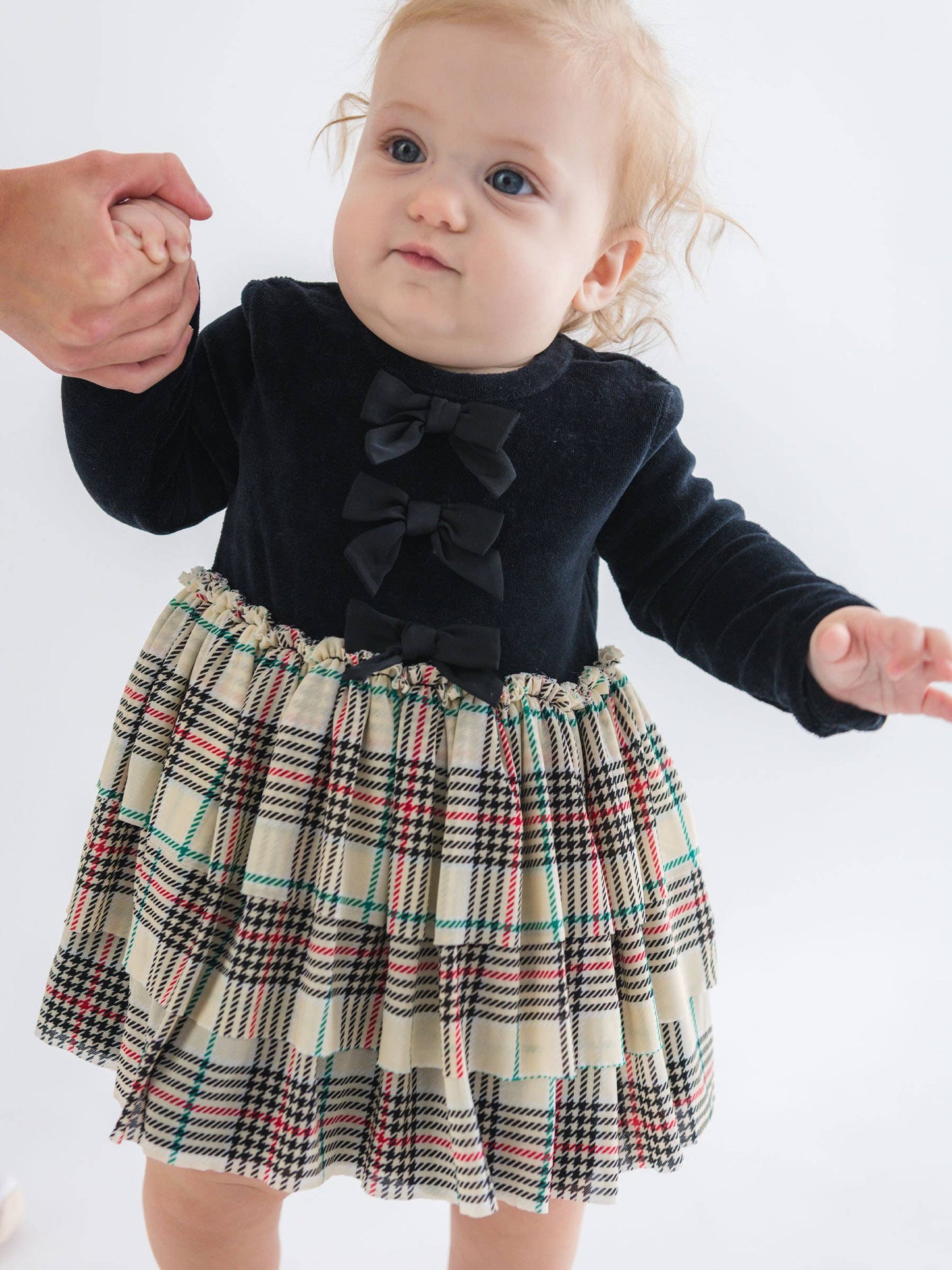 Baby Girls Tannen Plaid Velour & Tulle Long Sleeve Twirl Romper