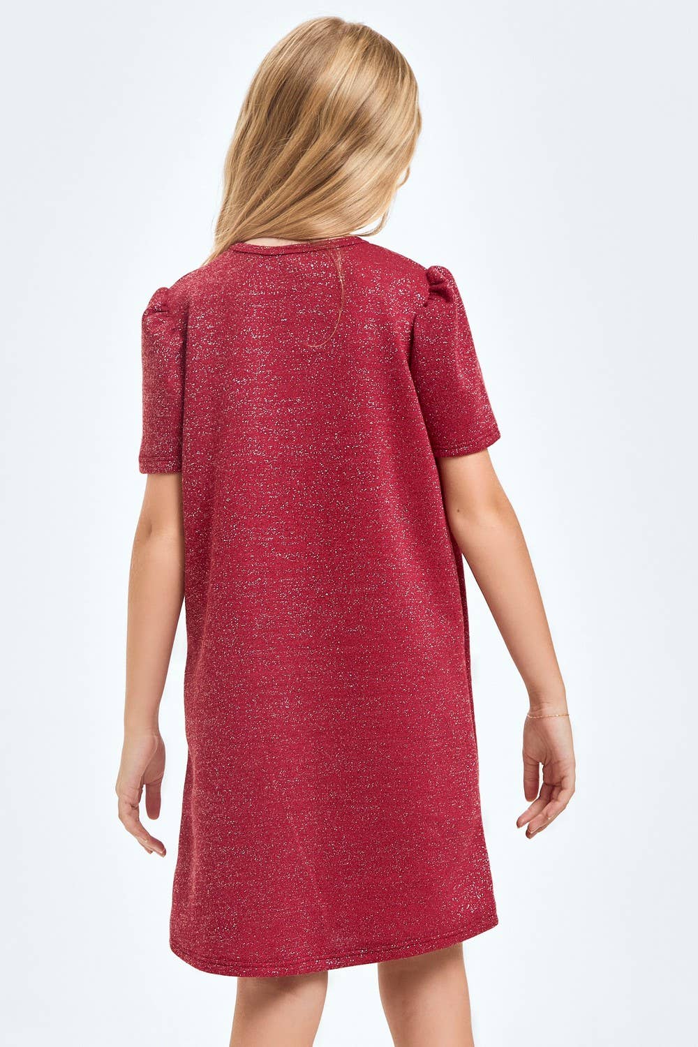 Red Sparkle Puff Sleeves Dress