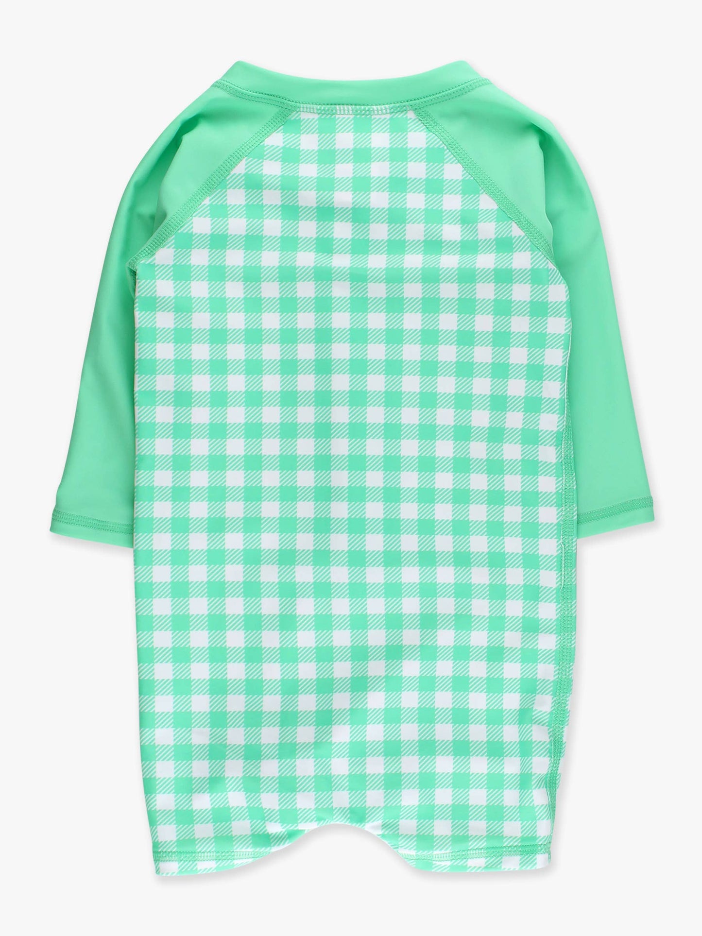 Green Gingham Long Sleeve One Piece Rash Guard Swimsuit