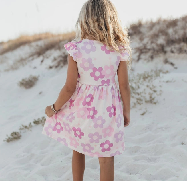 Lavender Retro Floral Dress