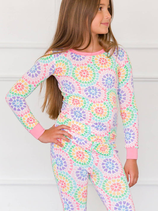 RuffleButts Rainbow Kaleidoscope Hearts Pajama Set