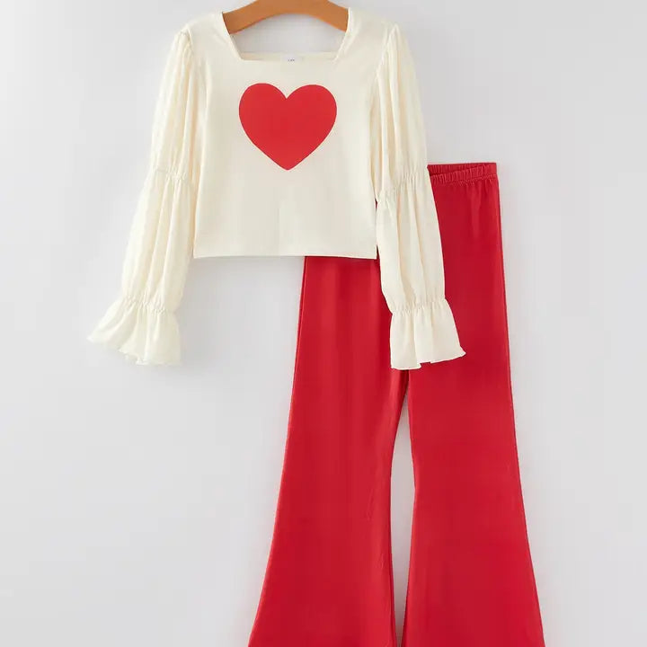 Heart Top & Flare Pant Set