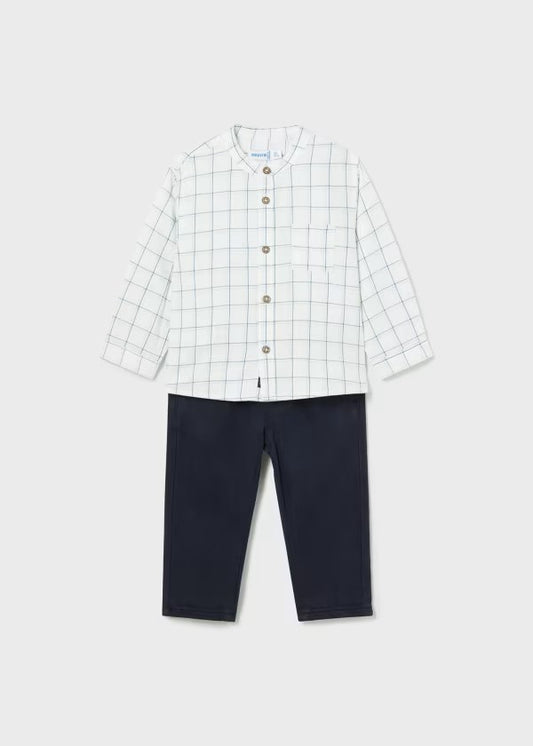 Mayoral Navy Plaid Shirt & Pant Set