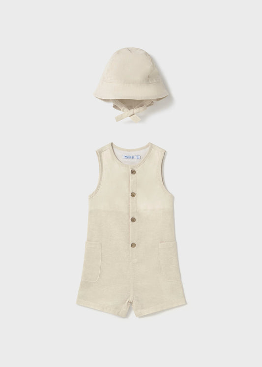 Mayoral Canvas Sleeveless Romper & Hat