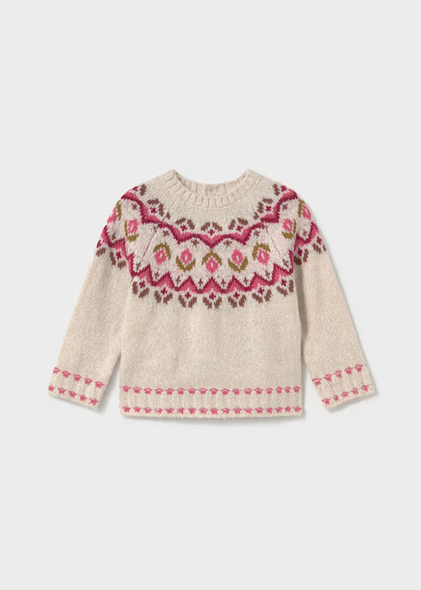 Mayoral Pink Flower Jacquard Sweater