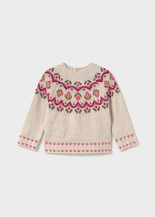 Mayoral Pink Flower Jacquard Sweater