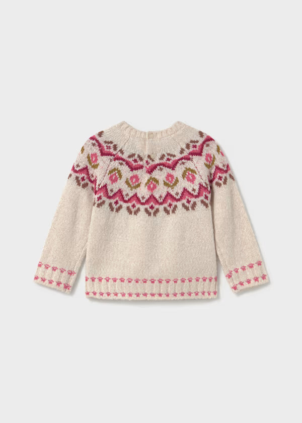 Mayoral Pink Flower Jacquard Sweater