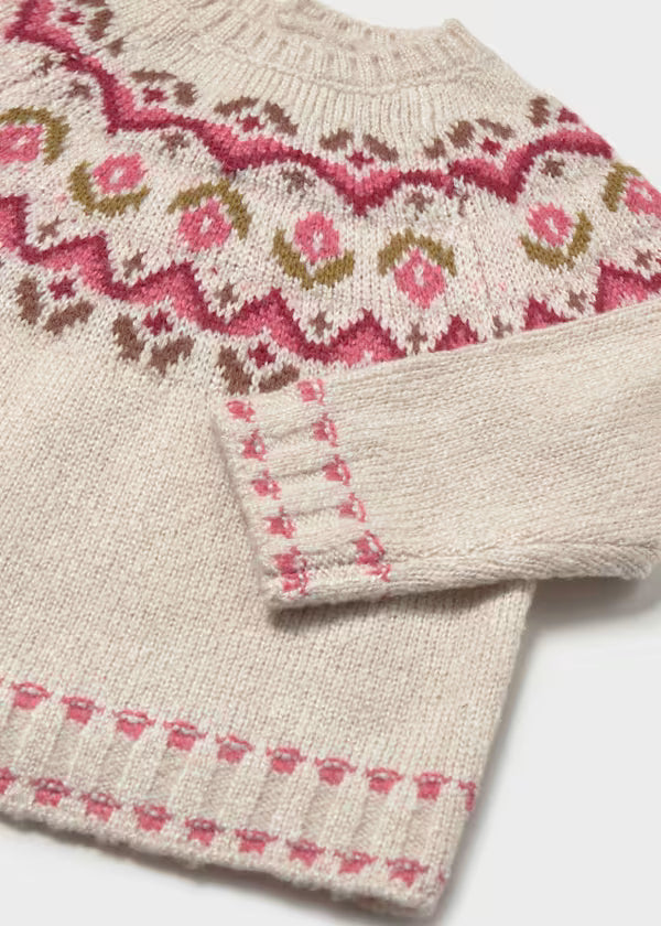 Mayoral Pink Flower Jacquard Sweater