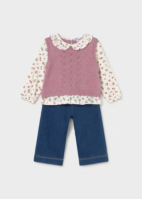 Mayoral Violet Floral Vest & Pant Set